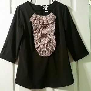 ✓ Downeast Black/Pink Ruffle ¾ Cuff Sleeve ✓